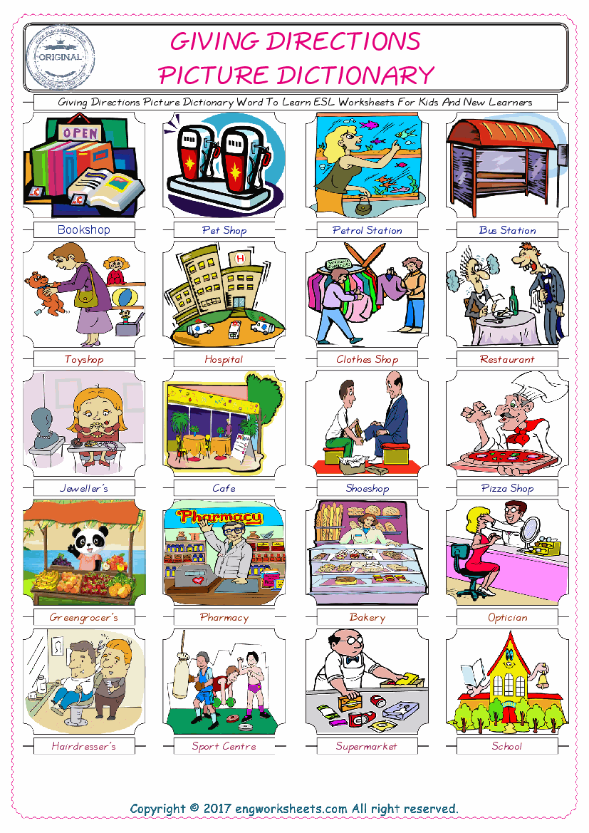  Giving Directions English Worksheet for Kids ESL Printable Picture Dictionary 